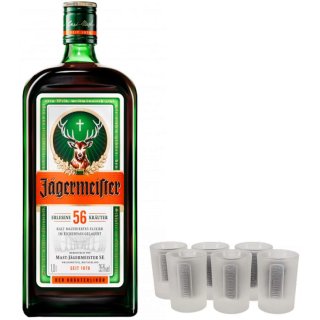 Jägermeister Kräuterlikör 1x1l + 6x0,02l Shot-Gläser